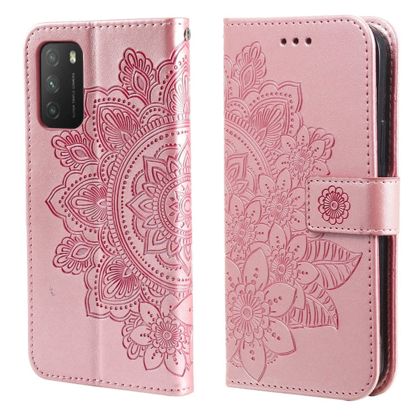 7-petal Flowers Embossing Pattern Horizontal Flip PU Leather Case with Holder & Card Slots & Wallet & Photo Frame, For Xiaomi Mi 11 Ultra, For Xiaomi Mi 11 Lite, For Xiaomi Poco M3 / Redmi Note 9 4G, For Xiaomi Mi 11 Pro