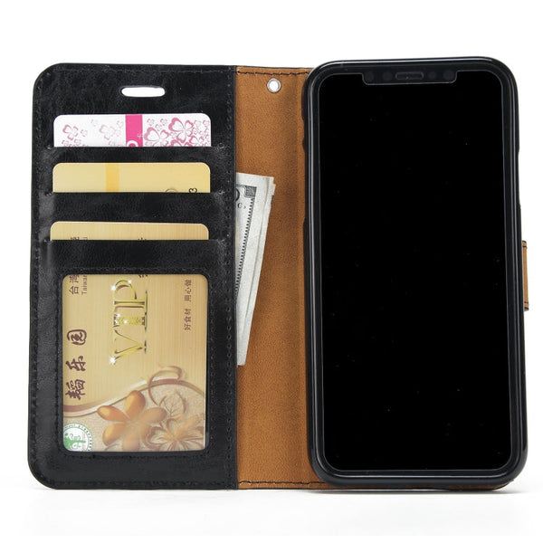 Crazy Horse Texture Detachable Magnetic Back Cover Horizontal Flip Leather Case with Holder & Card Slots & Photo Frame & Wallet, For iPhone XS Max