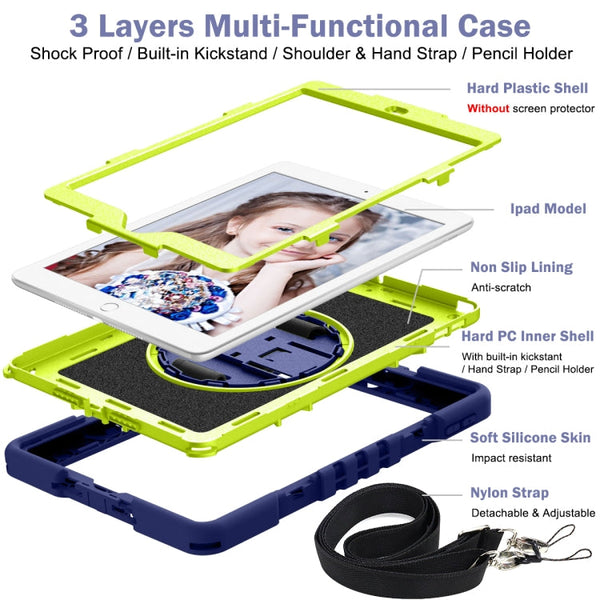 360 Degree Rotation Contrast Color Shockproof Silicone + PC Case with Holder & Hand Grip Strap & Shoulder Strap