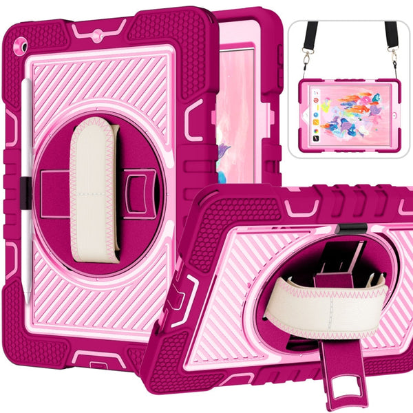 360 Degree Rotation Contrast Color Shockproof Silicone + PC Case with Holder & Hand Grip Strap & Shoulder Strap