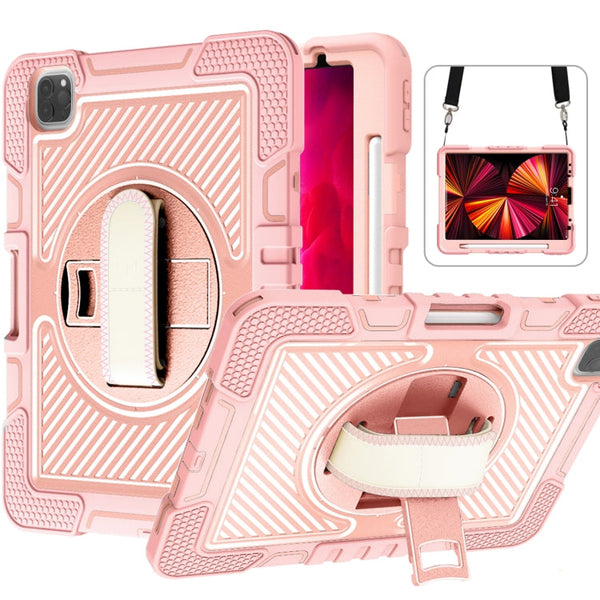 360 Degree Rotation Contrast Color Shockproof Silicone + PC Case with Holder & Hand Grip Strap & Shoulder Strap