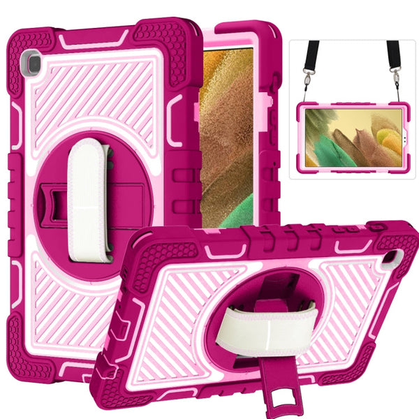 360 Degree Rotation Contrast Color Shockproof Silicone + PC Case with Holder & Hand Grip Strap & Shoulder Strap