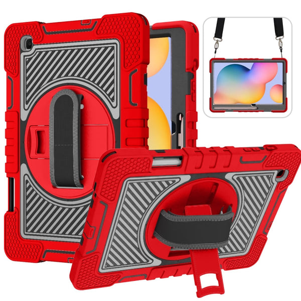 360 Degree Rotation Contrast Color Shockproof Silicone + PC Case with Holder & Hand Grip Strap & Shoulder Strap