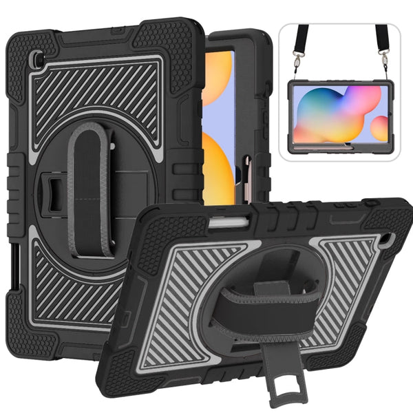360 Degree Rotation Contrast Color Shockproof Silicone + PC Case with Holder & Hand Grip Strap & Shoulder Strap