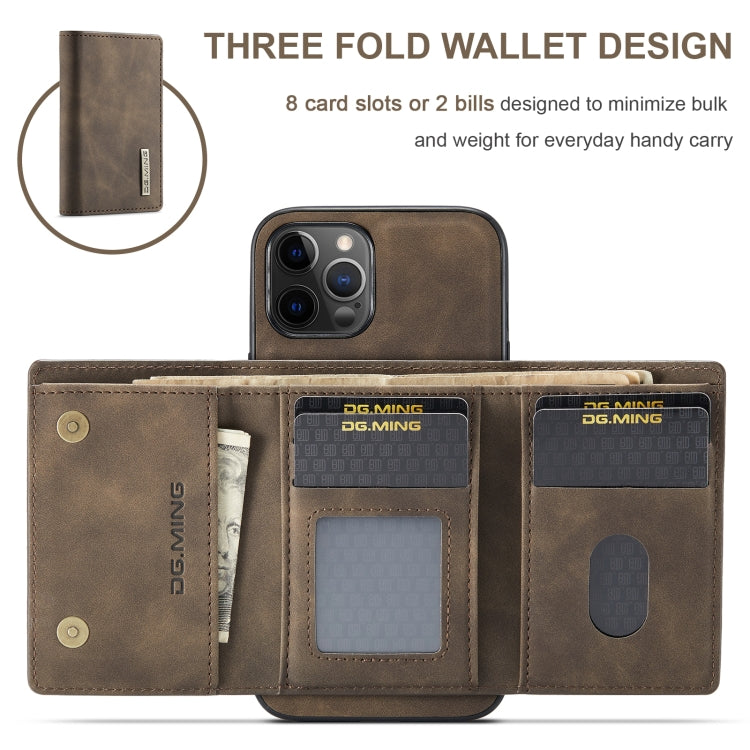 DG.MING M1 Series 3-Fold Multi Card Wallet + Magnetic Back Cover Shockproof Case with Holder Function, For iPhone 12 / 12 Pro, For iPhone 12 Pro Max