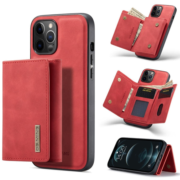 DG.MING M1 Series 3-Fold Multi Card Wallet + Magnetic Back Cover Shockproof Case with Holder Function, For iPhone 12 / 12 Pro, For iPhone 12 Pro Max