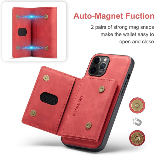DG.MING M2 Series 3-Fold Multi Card Bag + Magnetic Back Cover Shockproof Case with Wallet & Holder Function, For iPhone 12 / 12 Pro, For iPhone 12 Pro Max