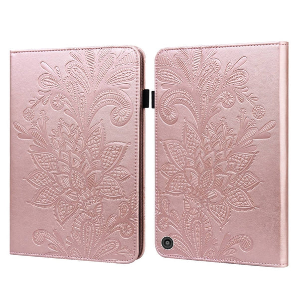 Lace Flower Embossing Pattern Horizontal Flip Leather Case with Holder & Card Slots & Wallet & Photo Frame & Sleep / Wake-up Function, For Amazon Kindle Fire HD 8 2020 / HD 8 Plus 2020, For Amazon Kindle Fire HD 10 2019 / 2018 / 2017 / 2016