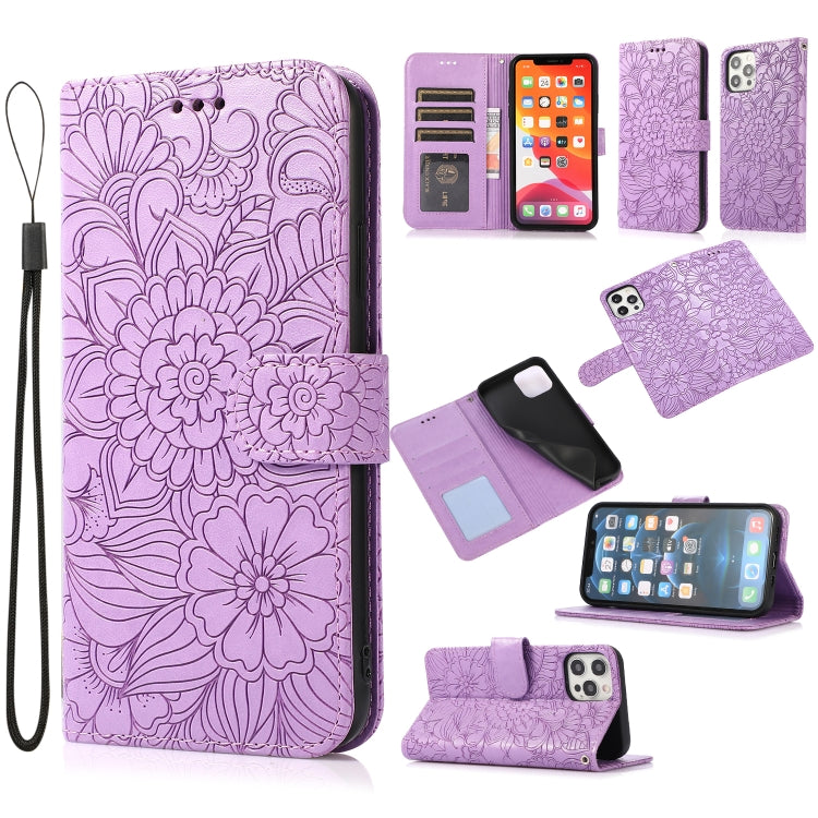 Skin Feel Embossed Sunflower Horizontal Flip Leather Case with Holder & Card Slots & Wallet & Lanyard, For iPhone 12, For iPhone 12 Mini, For iPhone 12 Pro, For iPhone 12 Pro Max
