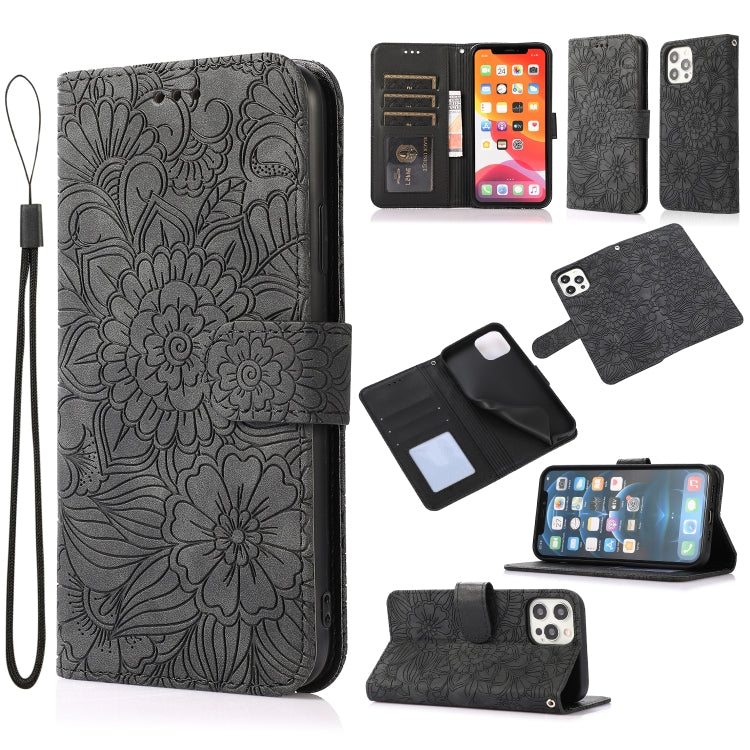 Skin Feel Embossed Sunflower Horizontal Flip Leather Case with Holder & Card Slots & Wallet & Lanyard, For iPhone 12, For iPhone 12 Mini, For iPhone 12 Pro, For iPhone 12 Pro Max