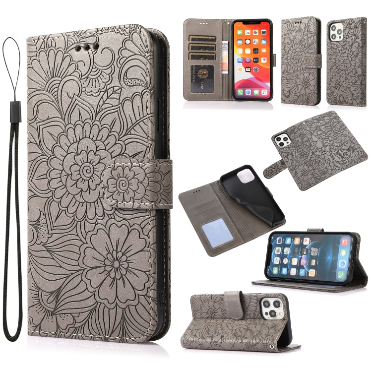 Skin Feel Embossed Sunflower Horizontal Flip Leather Case with Holder & Card Slots & Wallet & Lanyard, For iPhone 12, For iPhone 12 Mini, For iPhone 12 Pro, For iPhone 12 Pro Max