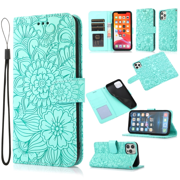 Skin Feel Embossed Sunflower Horizontal Flip Leather Case with Holder & Card Slots & Wallet & Lanyard, For iPhone 12, For iPhone 12 Mini, For iPhone 12 Pro, For iPhone 12 Pro Max