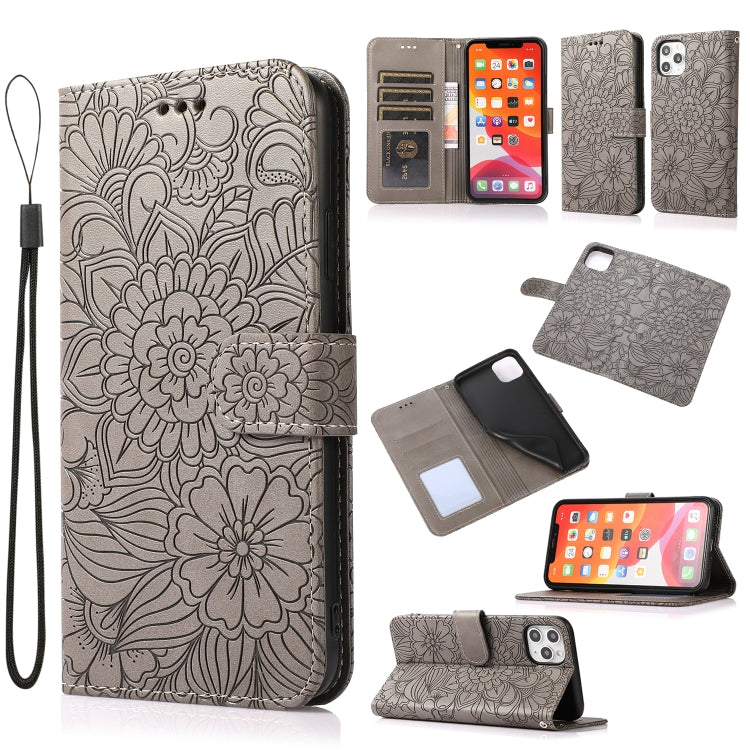 Skin Feel Embossed Sunflower Horizontal Flip Leather Case with Holder & Card Slots & Wallet & Lanyard, For iPhone 11 Pro Max, For iPhone 11 Pro, For iPhone 11, For iPhone XR