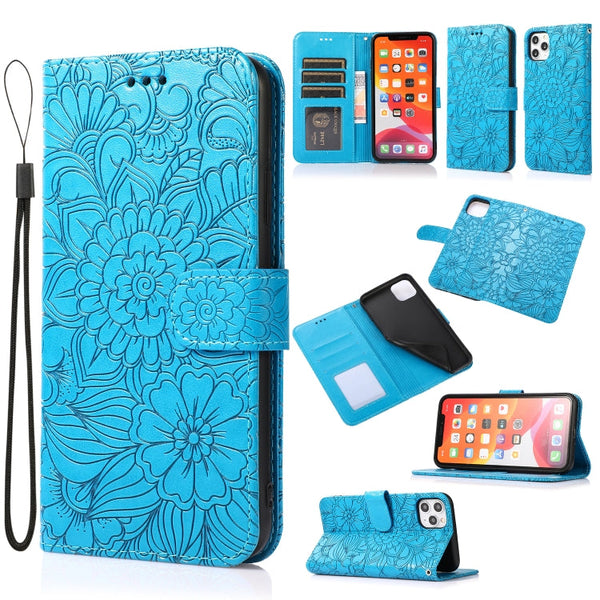 Skin Feel Embossed Sunflower Horizontal Flip Leather Case with Holder & Card Slots & Wallet & Lanyard, For iPhone 11 Pro Max, For iPhone 11 Pro, For iPhone 11, For iPhone XR