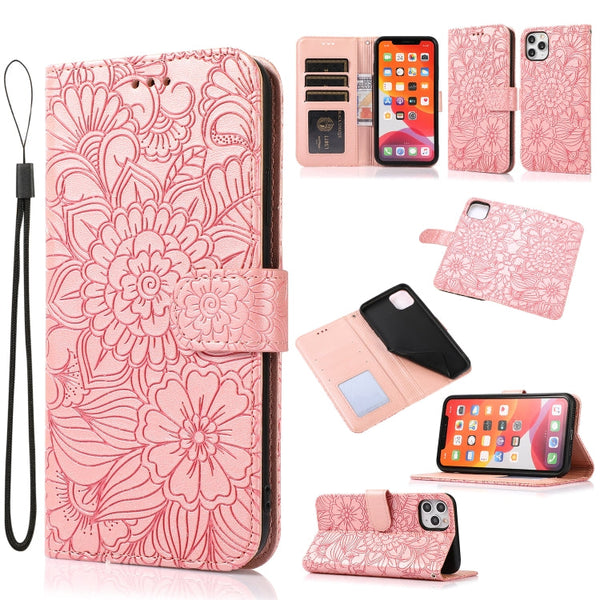 Skin Feel Embossed Sunflower Horizontal Flip Leather Case with Holder & Card Slots & Wallet & Lanyard, For iPhone 11 Pro Max, For iPhone 11 Pro, For iPhone 11, For iPhone XR