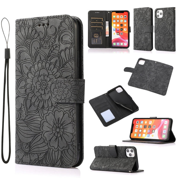 Skin Feel Embossed Sunflower Horizontal Flip Leather Case with Holder & Card Slots & Wallet & Lanyard, For iPhone 11 Pro Max, For iPhone 11 Pro, For iPhone 11, For iPhone XR