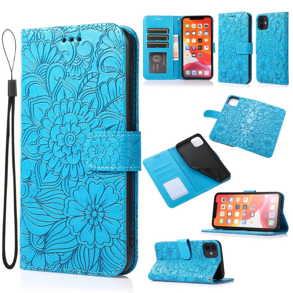 Skin Feel Embossed Sunflower Horizontal Flip Leather Case with Holder & Card Slots & Wallet & Lanyard, For iPhone 11 Pro Max, For iPhone 11 Pro, For iPhone 11, For iPhone XR