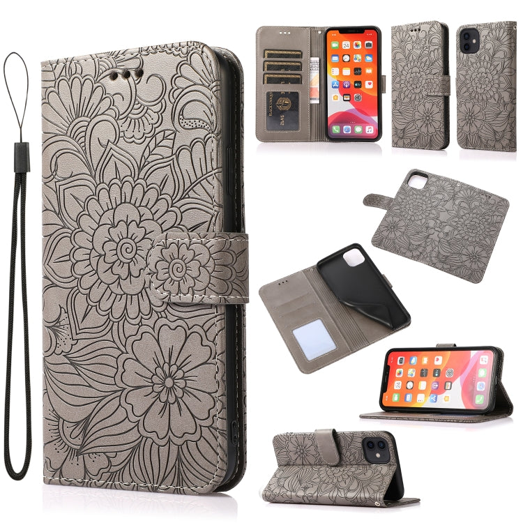 Skin Feel Embossed Sunflower Horizontal Flip Leather Case with Holder & Card Slots & Wallet & Lanyard, For iPhone 11 Pro Max, For iPhone 11 Pro, For iPhone 11, For iPhone XR