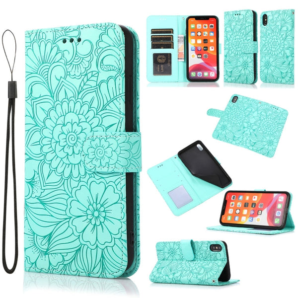 Skin Feel Embossed Sunflower Horizontal Flip Leather Case with Holder & Card Slots & Wallet & Lanyard, For iPhone X / XS, For iPhone XS Max, For iPhone 6 / 6s, For iPhone 6 Plus / 6s Plus