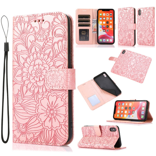 Skin Feel Embossed Sunflower Horizontal Flip Leather Case with Holder & Card Slots & Wallet & Lanyard, For iPhone X / XS, For iPhone XS Max, For iPhone 6 / 6s, For iPhone 6 Plus / 6s Plus