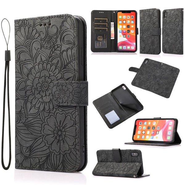 Skin Feel Embossed Sunflower Horizontal Flip Leather Case with Holder & Card Slots & Wallet & Lanyard, For iPhone X / XS, For iPhone XS Max, For iPhone 6 / 6s, For iPhone 6 Plus / 6s Plus