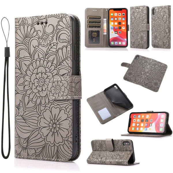 Skin Feel Embossed Sunflower Horizontal Flip Leather Case with Holder & Card Slots & Wallet & Lanyard, For iPhone X / XS, For iPhone XS Max, For iPhone 6 / 6s, For iPhone 6 Plus / 6s Plus