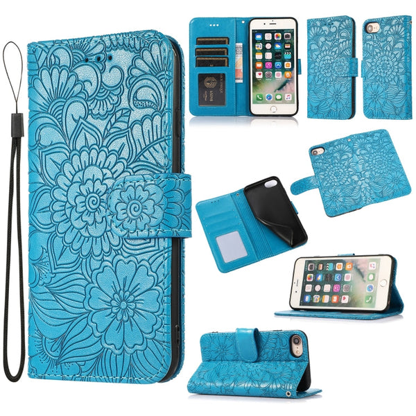Skin Feel Embossed Sunflower Horizontal Flip Leather Case with Holder & Card Slots & Wallet & Lanyard, For iPhone X / XS, For iPhone XS Max, For iPhone 6 / 6s, For iPhone 6 Plus / 6s Plus