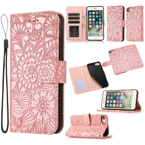 Skin Feel Embossed Sunflower Horizontal Flip Leather Case with Holder & Card Slots & Wallet & Lanyard, For iPhone X / XS, For iPhone XS Max, For iPhone 6 / 6s, For iPhone 6 Plus / 6s Plus