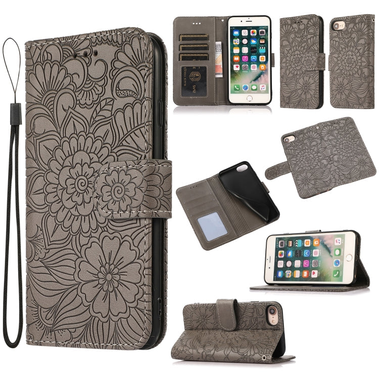 Skin Feel Embossed Sunflower Horizontal Flip Leather Case with Holder & Card Slots & Wallet & Lanyard, For iPhone X / XS, For iPhone XS Max, For iPhone 6 / 6s, For iPhone 6 Plus / 6s Plus