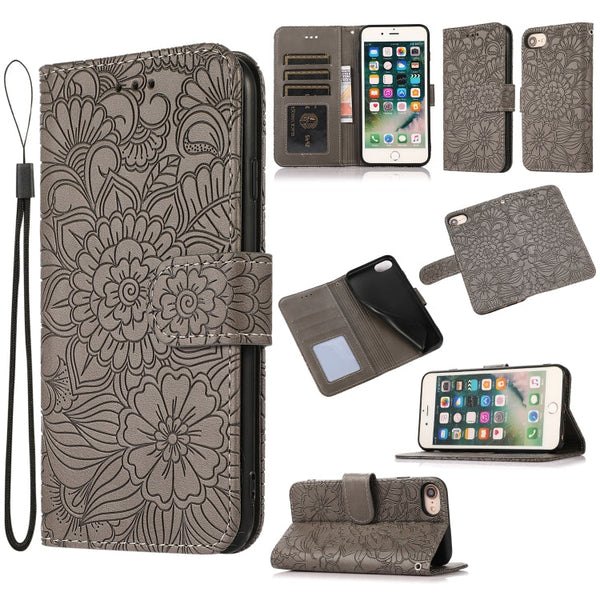 Skin Feel Embossed Sunflower Horizontal Flip Leather Case with Holder & Card Slots & Wallet & Lanyard, For iPhone X / XS, For iPhone XS Max, For iPhone 6 / 6s, For iPhone 6 Plus / 6s Plus