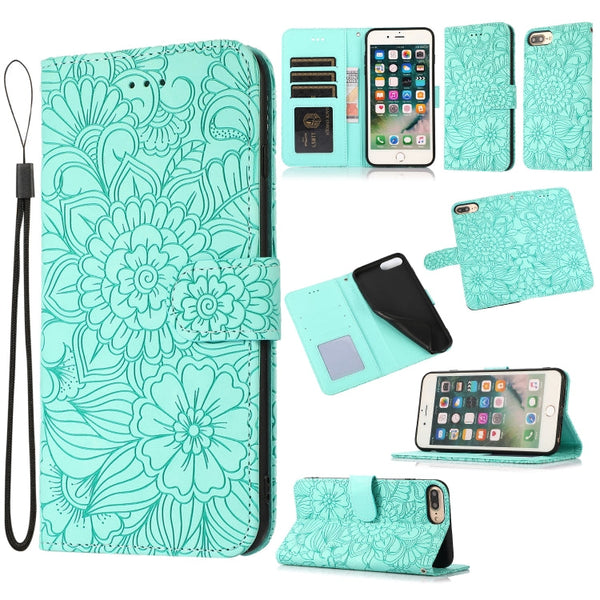 Skin Feel Embossed Sunflower Horizontal Flip Leather Case with Holder & Card Slots & Wallet & Lanyard, For iPhone X / XS, For iPhone XS Max, For iPhone 6 / 6s, For iPhone 6 Plus / 6s Plus