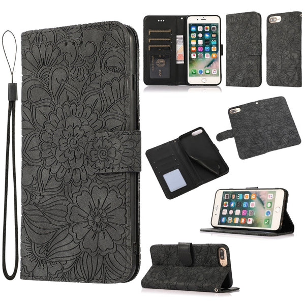 Skin Feel Embossed Sunflower Horizontal Flip Leather Case with Holder & Card Slots & Wallet & Lanyard, For iPhone X / XS, For iPhone XS Max, For iPhone 6 / 6s, For iPhone 6 Plus / 6s Plus