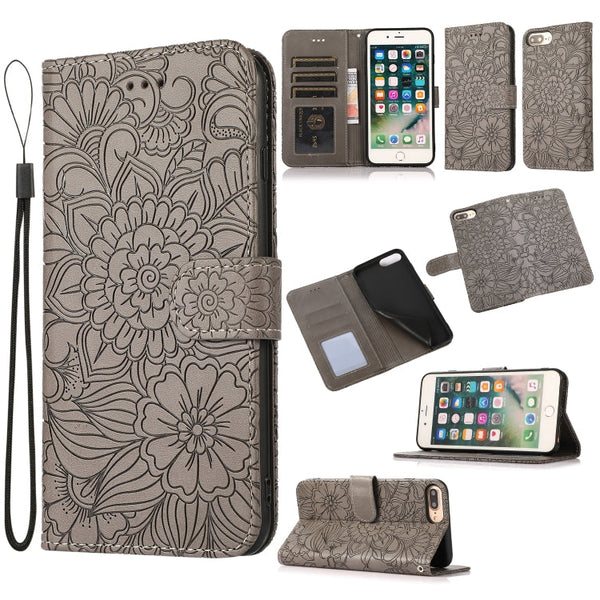 Skin Feel Embossed Sunflower Horizontal Flip Leather Case with Holder & Card Slots & Wallet & Lanyard, For iPhone X / XS, For iPhone XS Max, For iPhone 6 / 6s, For iPhone 6 Plus / 6s Plus