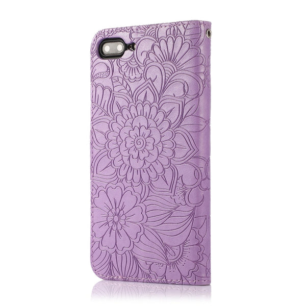 Skin Feel Embossed Sunflower Horizontal Flip Leather Case with Holder & Card Slots & Wallet & Lanyard, For iPhone 7 Plus / 8 Plus, For iPhone 7 / 8 / SE(2020)