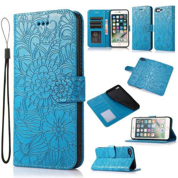 Skin Feel Embossed Sunflower Horizontal Flip Leather Case with Holder & Card Slots & Wallet & Lanyard, For iPhone 7 Plus / 8 Plus, For iPhone 7 / 8 / SE(2020)
