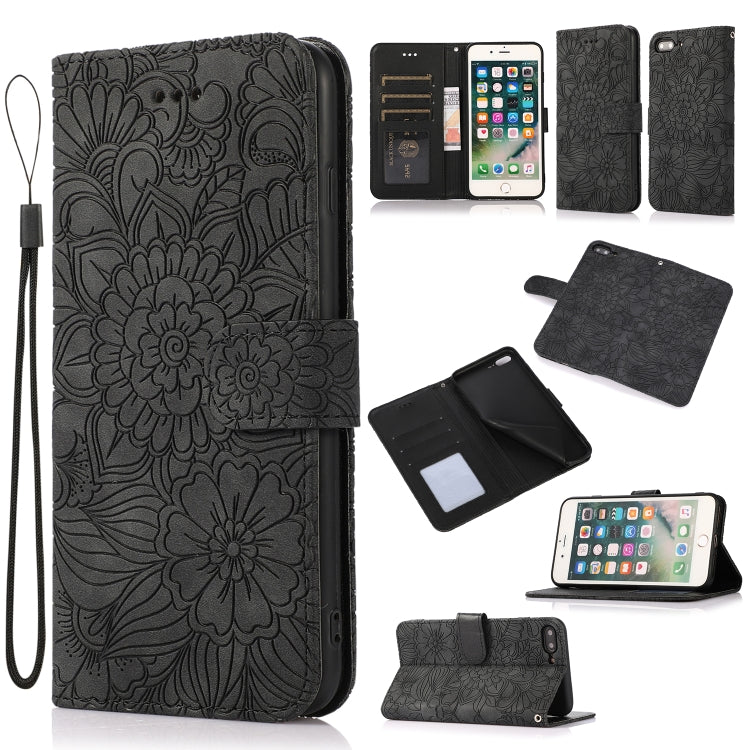 Skin Feel Embossed Sunflower Horizontal Flip Leather Case with Holder & Card Slots & Wallet & Lanyard, For iPhone 7 Plus / 8 Plus, For iPhone 7 / 8 / SE(2020)
