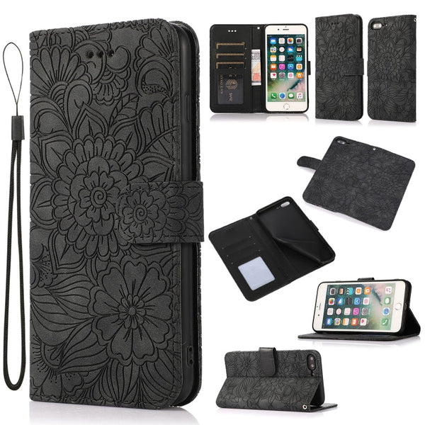 Skin Feel Embossed Sunflower Horizontal Flip Leather Case with Holder & Card Slots & Wallet & Lanyard, For iPhone 7 Plus / 8 Plus, For iPhone 7 / 8 / SE(2020)