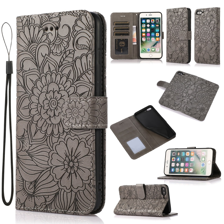 Skin Feel Embossed Sunflower Horizontal Flip Leather Case with Holder & Card Slots & Wallet & Lanyard, For iPhone 7 Plus / 8 Plus, For iPhone 7 / 8 / SE(2020)