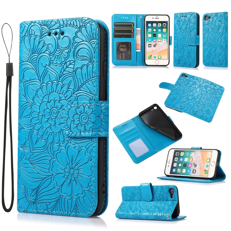 Skin Feel Embossed Sunflower Horizontal Flip Leather Case with Holder & Card Slots & Wallet & Lanyard, For iPhone 7 Plus / 8 Plus, For iPhone 7 / 8 / SE(2020)