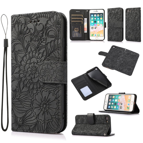 Skin Feel Embossed Sunflower Horizontal Flip Leather Case with Holder & Card Slots & Wallet & Lanyard, For iPhone 7 Plus / 8 Plus, For iPhone 7 / 8 / SE(2020)