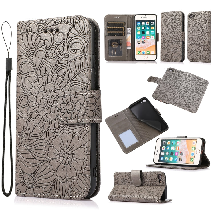 Skin Feel Embossed Sunflower Horizontal Flip Leather Case with Holder & Card Slots & Wallet & Lanyard, For iPhone 7 Plus / 8 Plus, For iPhone 7 / 8 / SE(2020)