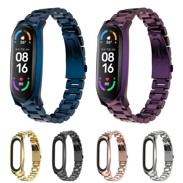 For Xiaomi Mi Band 6 / 5 / 4 / 3 Mijobs Three Beads Metal GT Stainless Steel Replacement Watchband