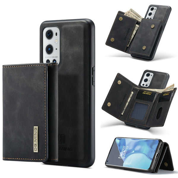 DG.MING M1 Series 3-Fold Multi Card Wallet + Magnetic Back Cover Shockproof Case with Holder Function, For OnePlus 9 Pro, For OnePlus 9 (EU/NA)