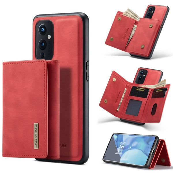 DG.MING M1 Series 3-Fold Multi Card Wallet + Magnetic Back Cover Shockproof Case with Holder Function, For OnePlus 9 Pro, For OnePlus 9 (EU/NA)