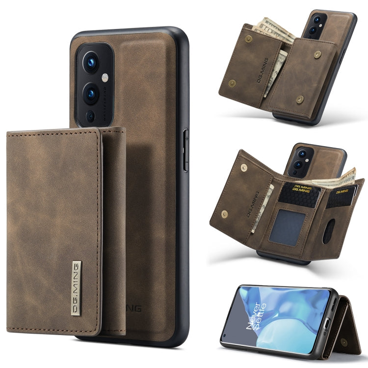 DG.MING M1 Series 3-Fold Multi Card Wallet + Magnetic Back Cover Shockproof Case with Holder Function, For OnePlus 9 Pro, For OnePlus 9 (EU/NA)