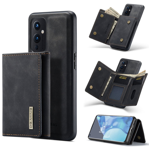 DG.MING M1 Series 3-Fold Multi Card Wallet + Magnetic Back Cover Shockproof Case with Holder Function, For OnePlus 9 Pro, For OnePlus 9 (EU/NA)