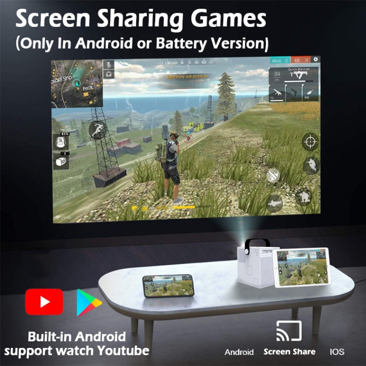 WEJOY Y2 1920x1080P 100 ANSI Lumens Portable Home Theater LED HD Digital Projector, Battery Touch Control Version, Android 9.0, 2G+16G, Y2 US Plug