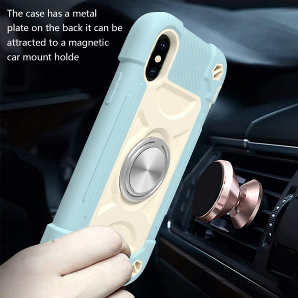 Shockproof Silicone + PC Protective Case with Dual-Ring Holder, For iPhone X / XS, For iPhone XR