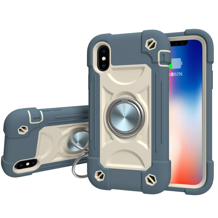 Shockproof Silicone + PC Protective Case with Dual-Ring Holder, For iPhone X / XS, For iPhone XR