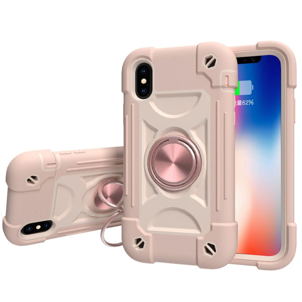 Shockproof Silicone + PC Protective Case with Dual-Ring Holder, For iPhone X / XS, For iPhone XR